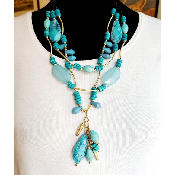 Chicos Tuquoise Colored Three Strand Necklace - Picture 5 of 6